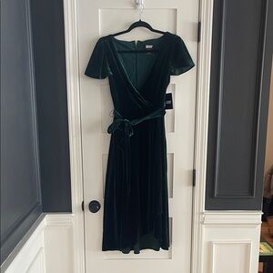 DKNY Deep Green Velvet Midi Dress NWT